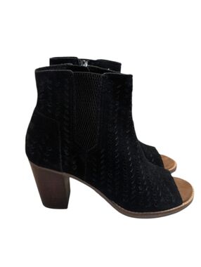 Toms Majorca Peep Toe Heeled Ankle Booties Black Size 7.5